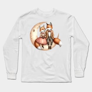 Valentine Happy Fox Couple On Moon Long Sleeve T-Shirt